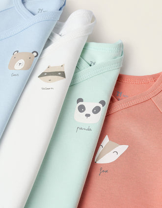Pack 4 Bodies Cruzados para Recém-Nascido 'Animais', Multicolor