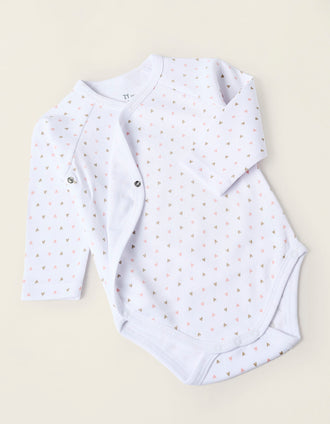 Pack 4 Bodies Cruzados para Recién Nacida 'Corazones', Blanco/Rosa