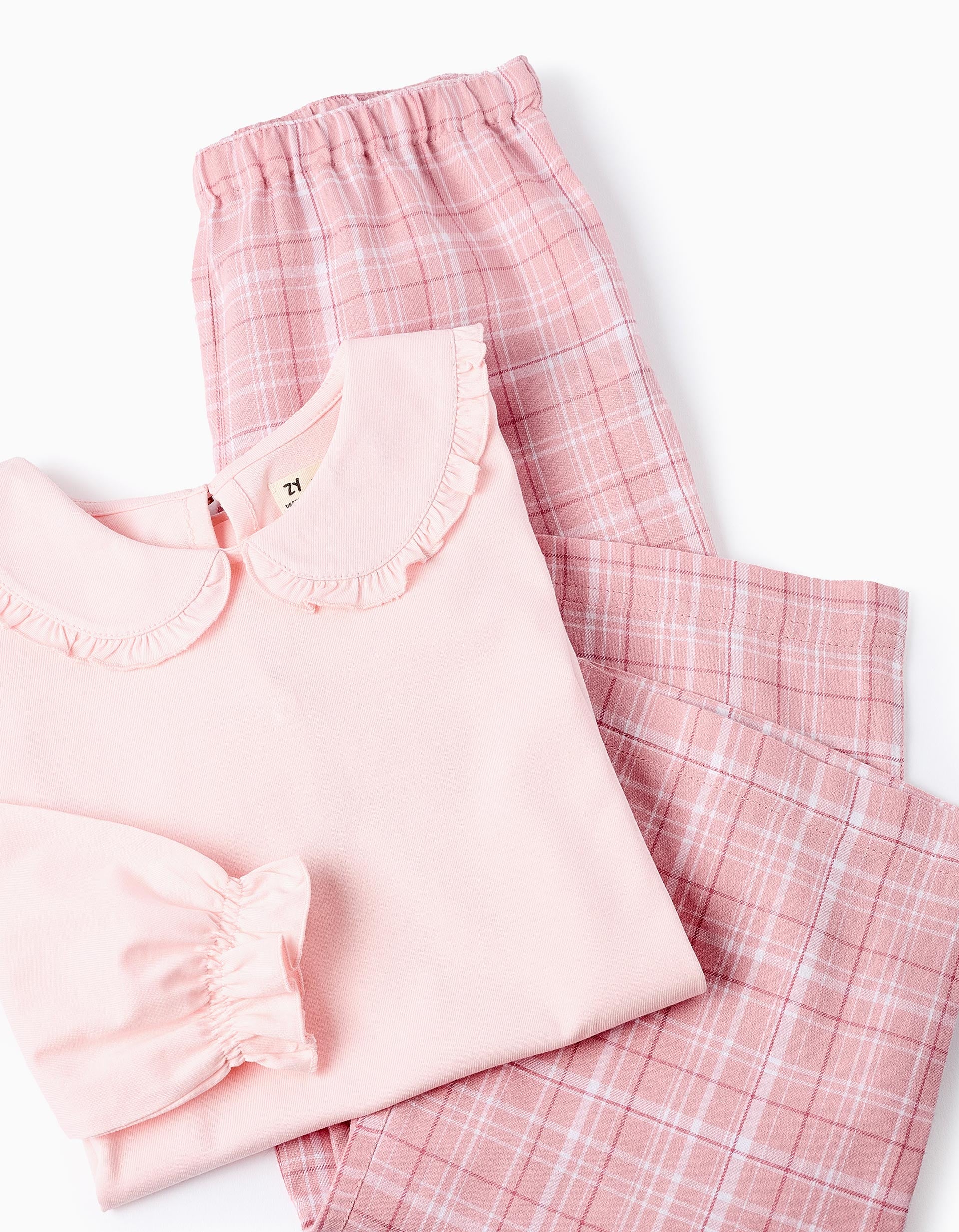 Check Cotton Pyjama for Girls, Pink