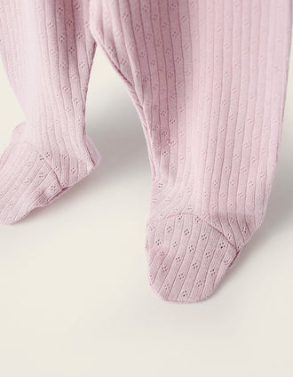 Pack 4 Pantalones con Pies en Pointelle para Recién Nacida, Blanco/Rosa