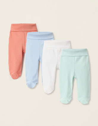 Pack 4 Calças com Pés em Algodão para Recém-Nascido, Multicolor