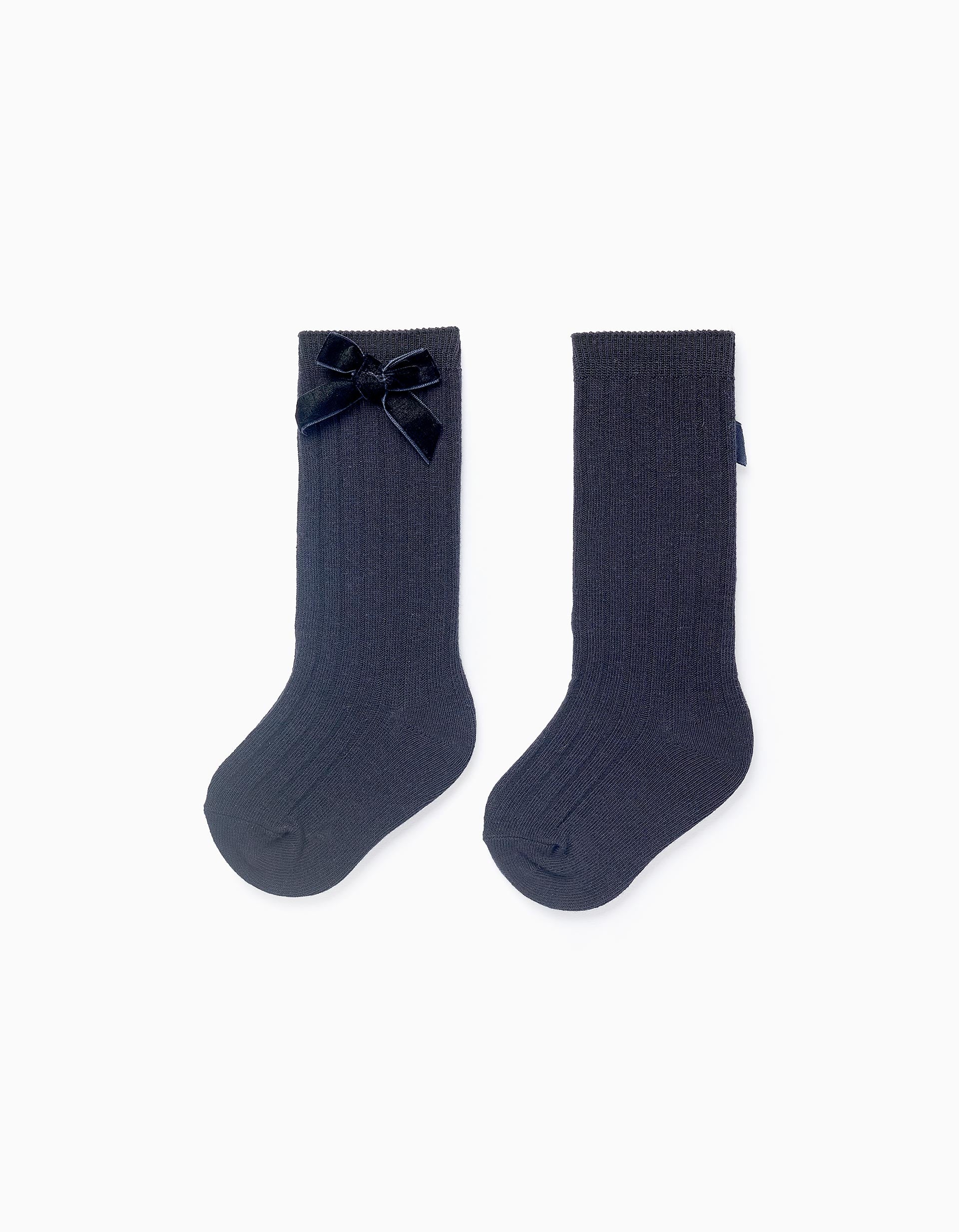 High Socks with Bow for Baby Girls, Dark Blue