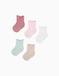 Pack of 5 Pairs of High Socks with Wavy Cuff for Baby Girls, Multicolour