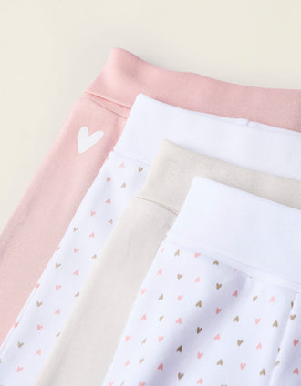 Pack 4 Calças com Pés em Algodão para Recém-Nascida 'Corações', Multicolor