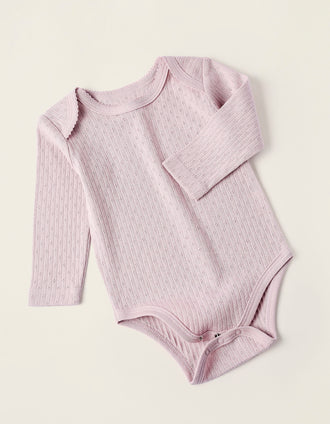 Pack 4 Bodies en Algodón Pointelle para Recién Nacida, Blanco/Rosa