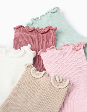 Pack 5 Pares de Meias com Cano Ondulado para Menina, Multicolor