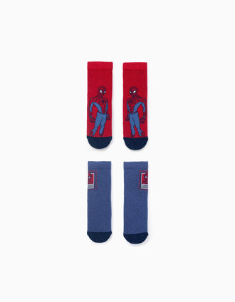 Pack 2 Chaussettes Antidérapantes pour Garçon 'Spider-Man', Bleu/Rouge