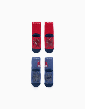 Pack 2 Chaussettes Antidérapantes pour Garçon 'Spider-Man', Bleu/Rouge