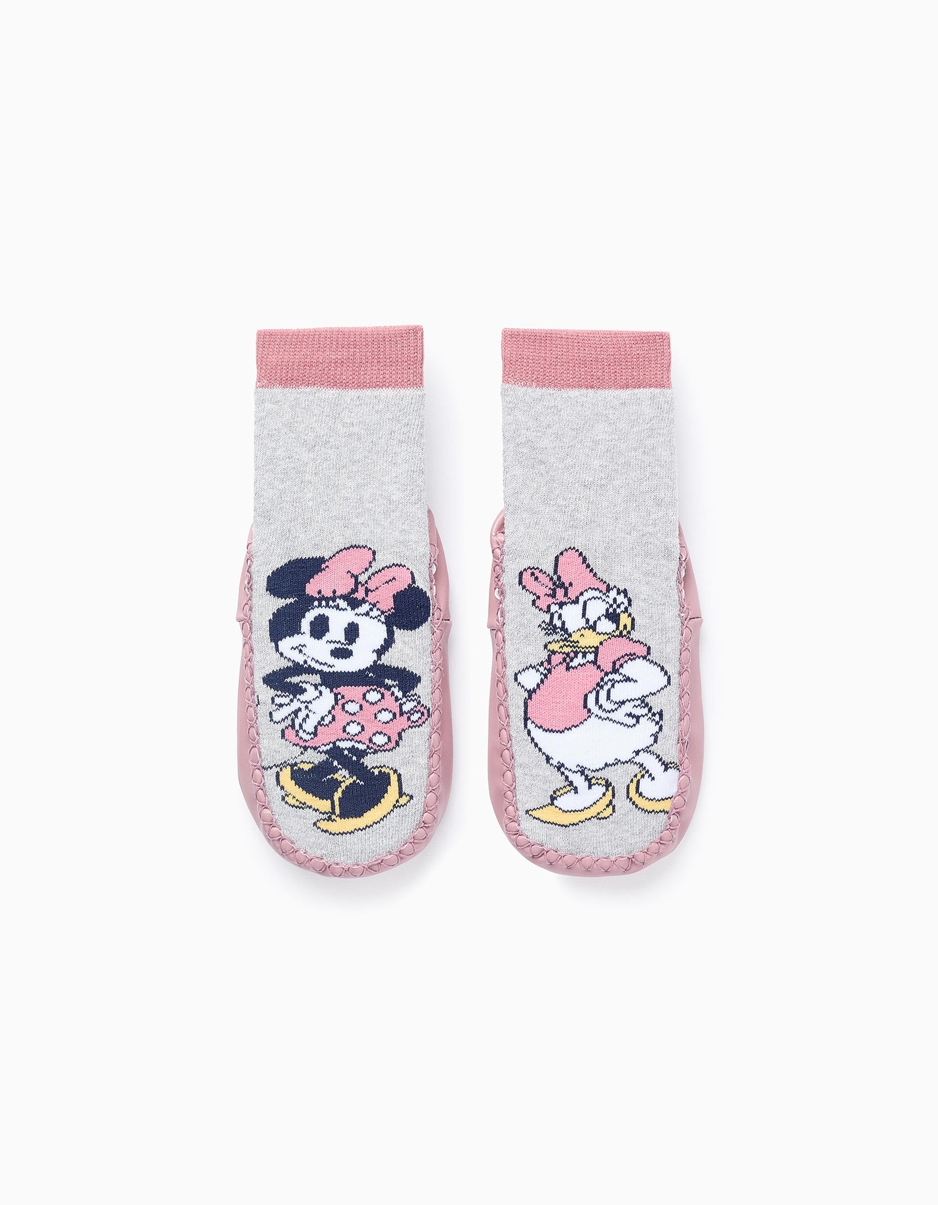 Socks-Slippers for Girls 'Minnie & Daisy', Pink/Grey