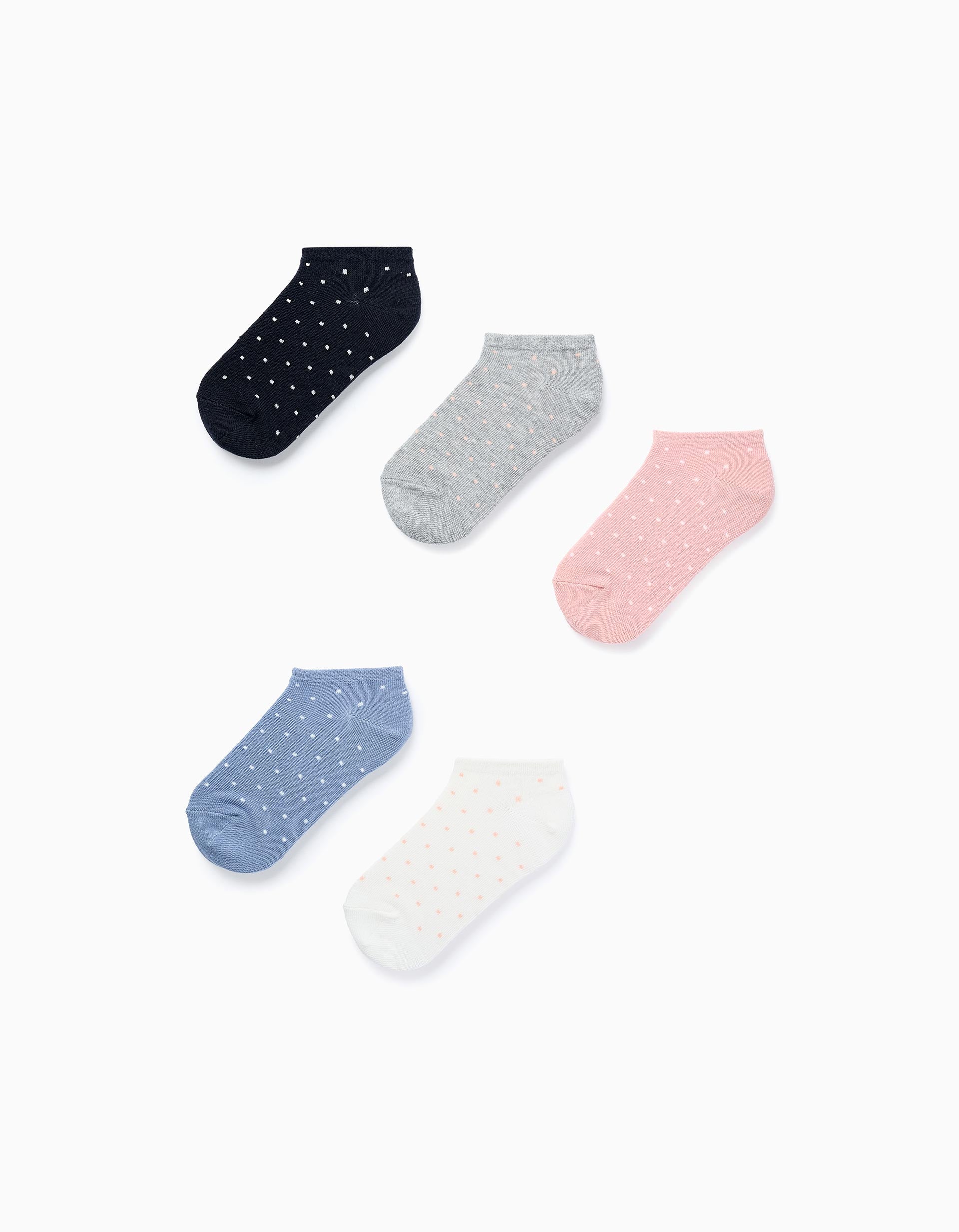 Pack of 5 pairs of Ankle Socks with Polka Dots for Girls, multicolour.