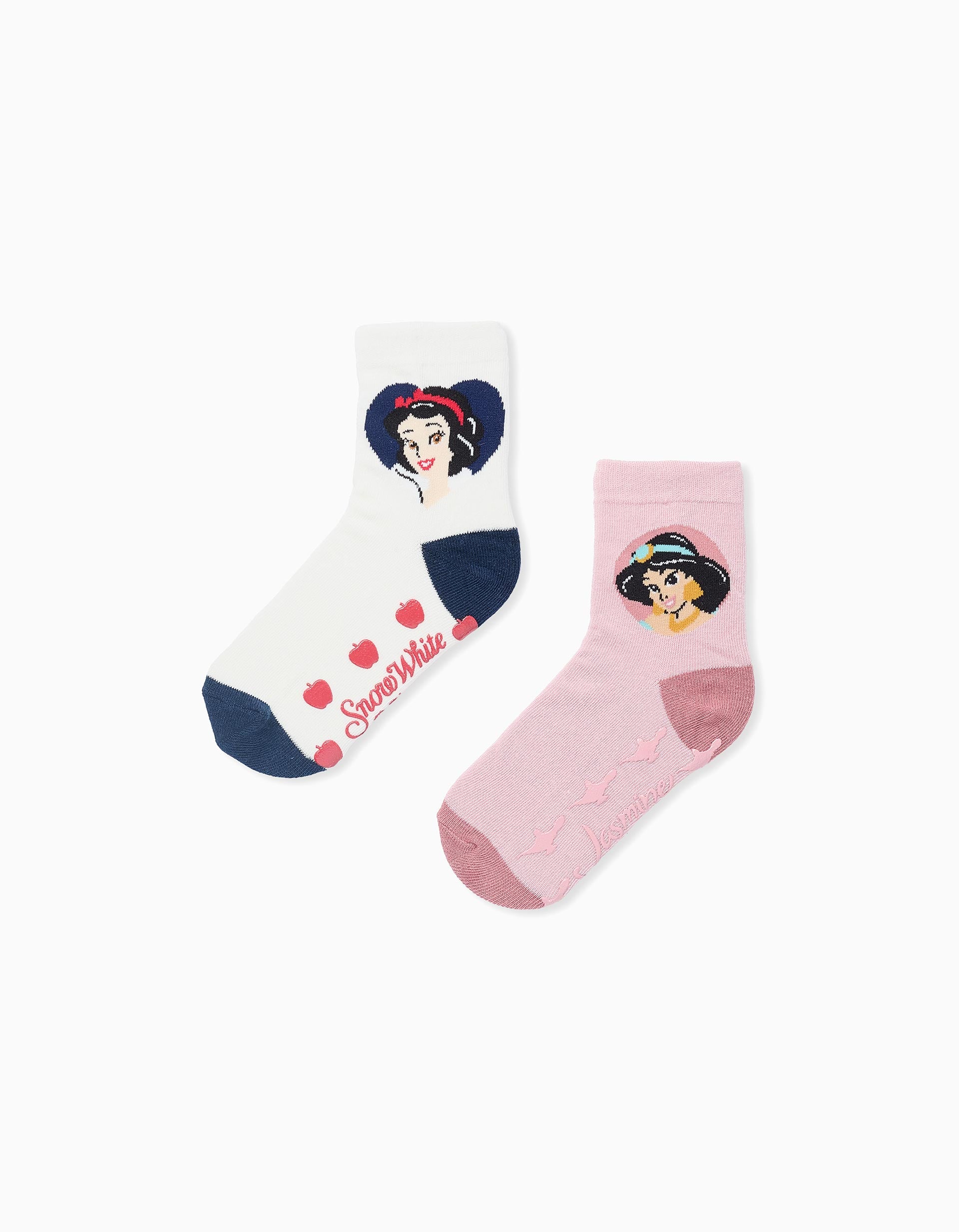 Pack 2 Paires de Chaussettes Antidérapantes pour Fille 'Princesse', Blanc/Rose