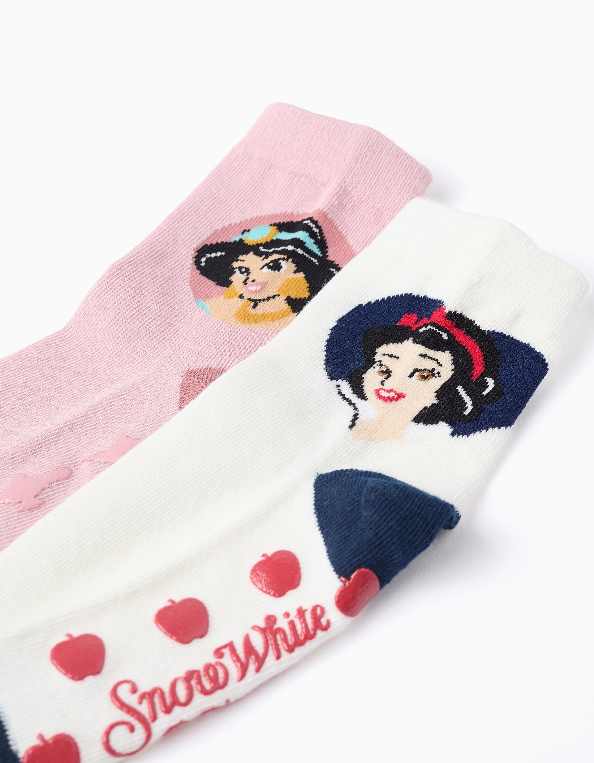 Pack 2 Paires de Chaussettes Antidérapantes pour Fille 'Princesse', Blanc/Rose