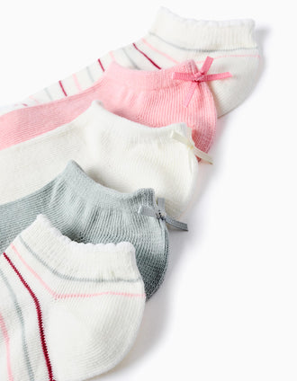 Pack 5 Pares de Meias Curtas com Laço/Riscas para Menina, Multicolor