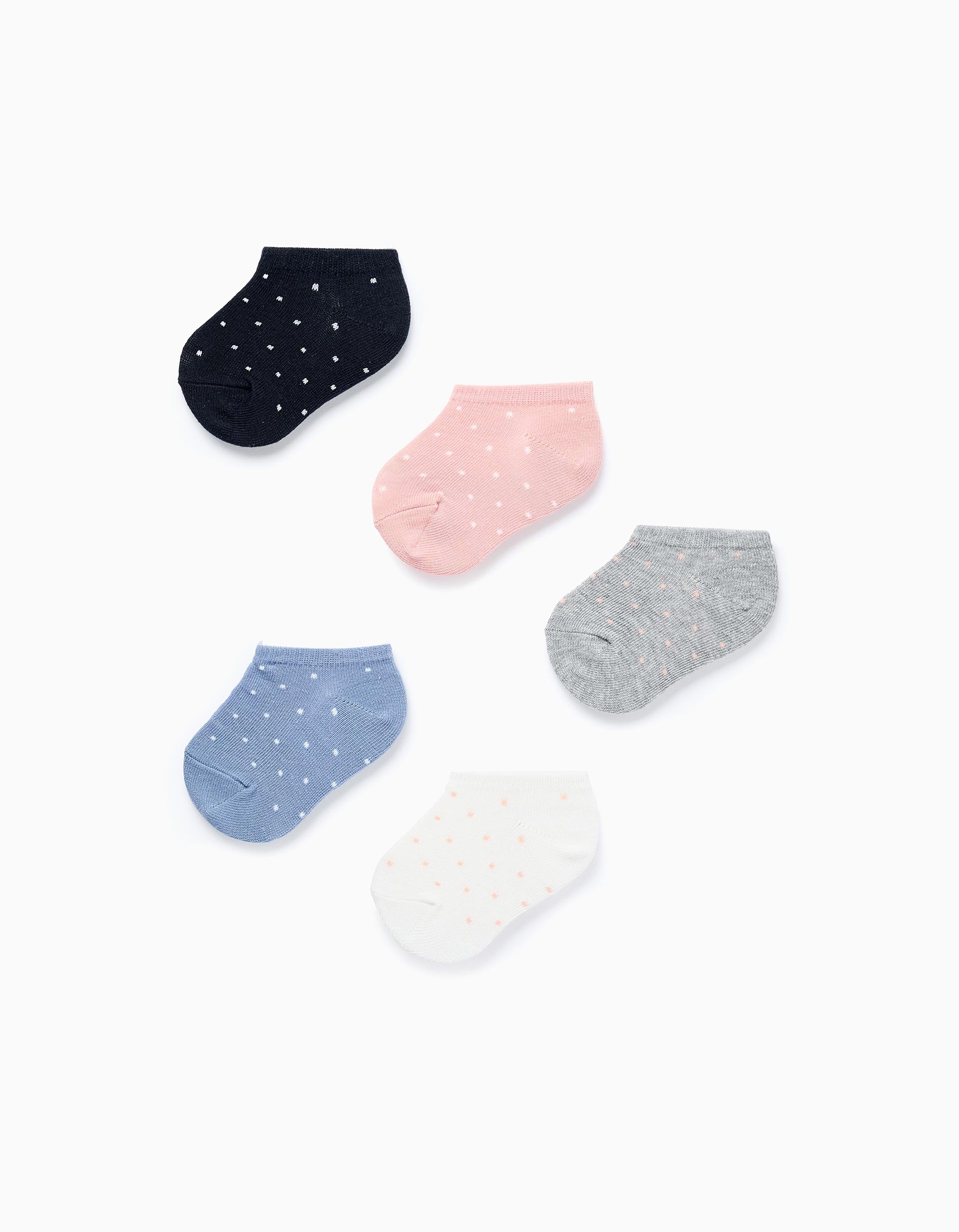 Pack of 5 pairs of Ankle Socks with Polka Dots for Baby Girls, multicolour.