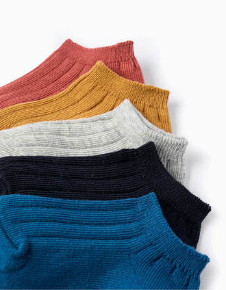 Pack 5 Pares de Meias Curtas Caneladas para Bebé Menino, Multicolor