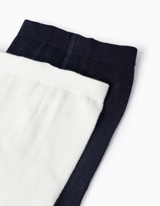 Pack 2 Collants de Malha às Bolinhas para Menina, Branco/Azul Escuro