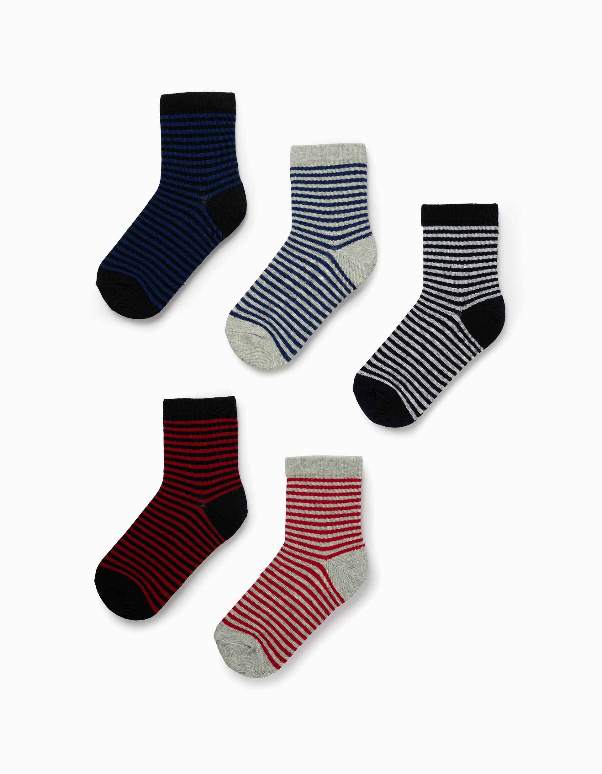 Pack of 5 Pairs of Socks for Boys 'Stripes', Multicolour