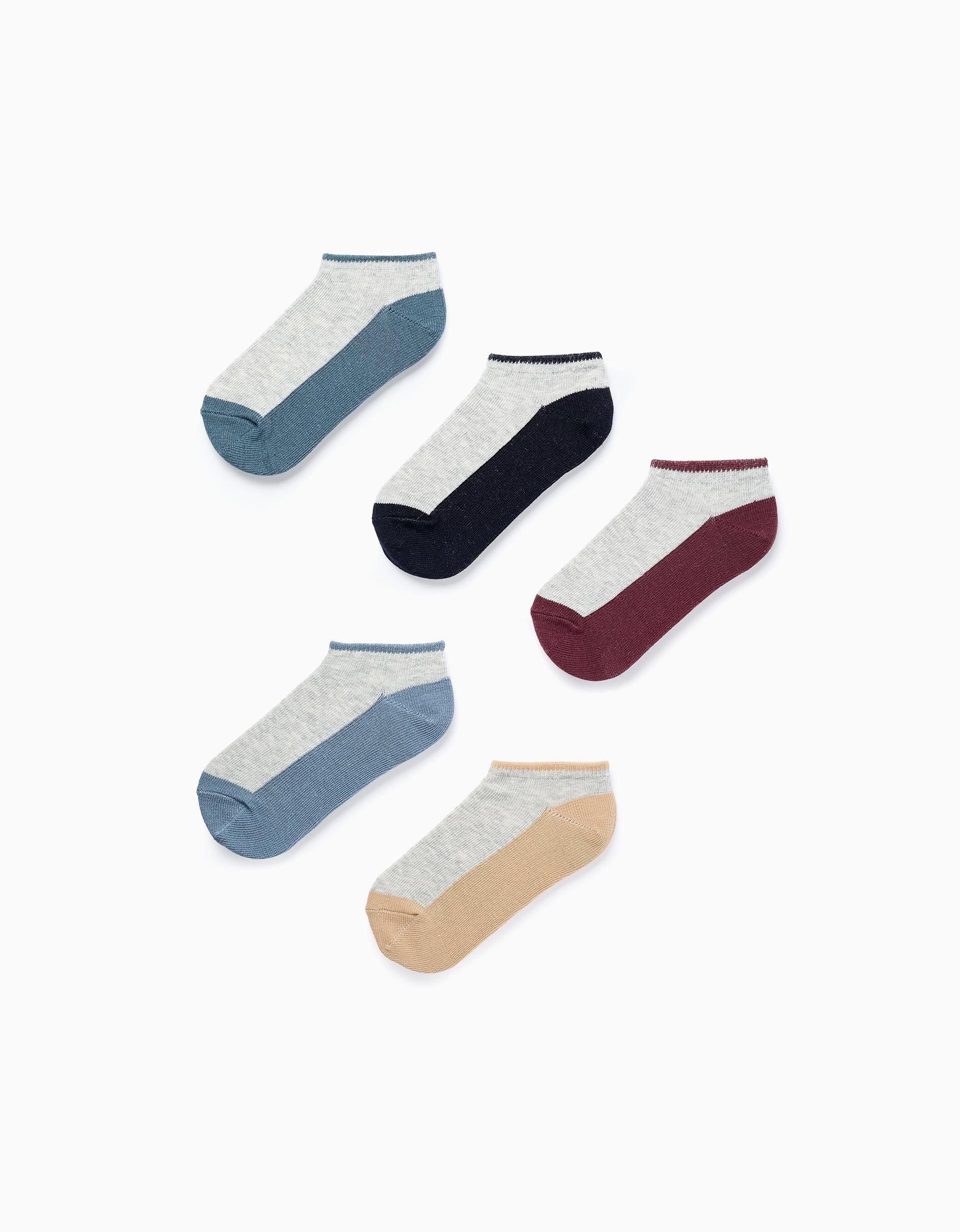 Pack of 5 pairs of Bicolour Ankle Socks for Boys, Multicolour