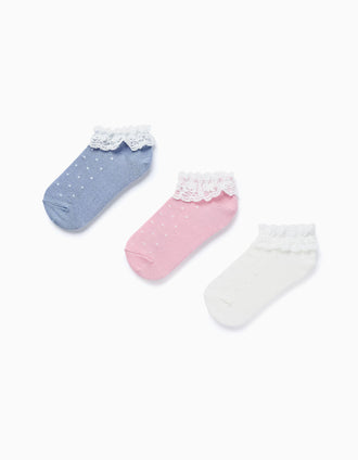 Pack 3 Calcetines Cortos con Lurex y Encaje para Niña, Multicolor