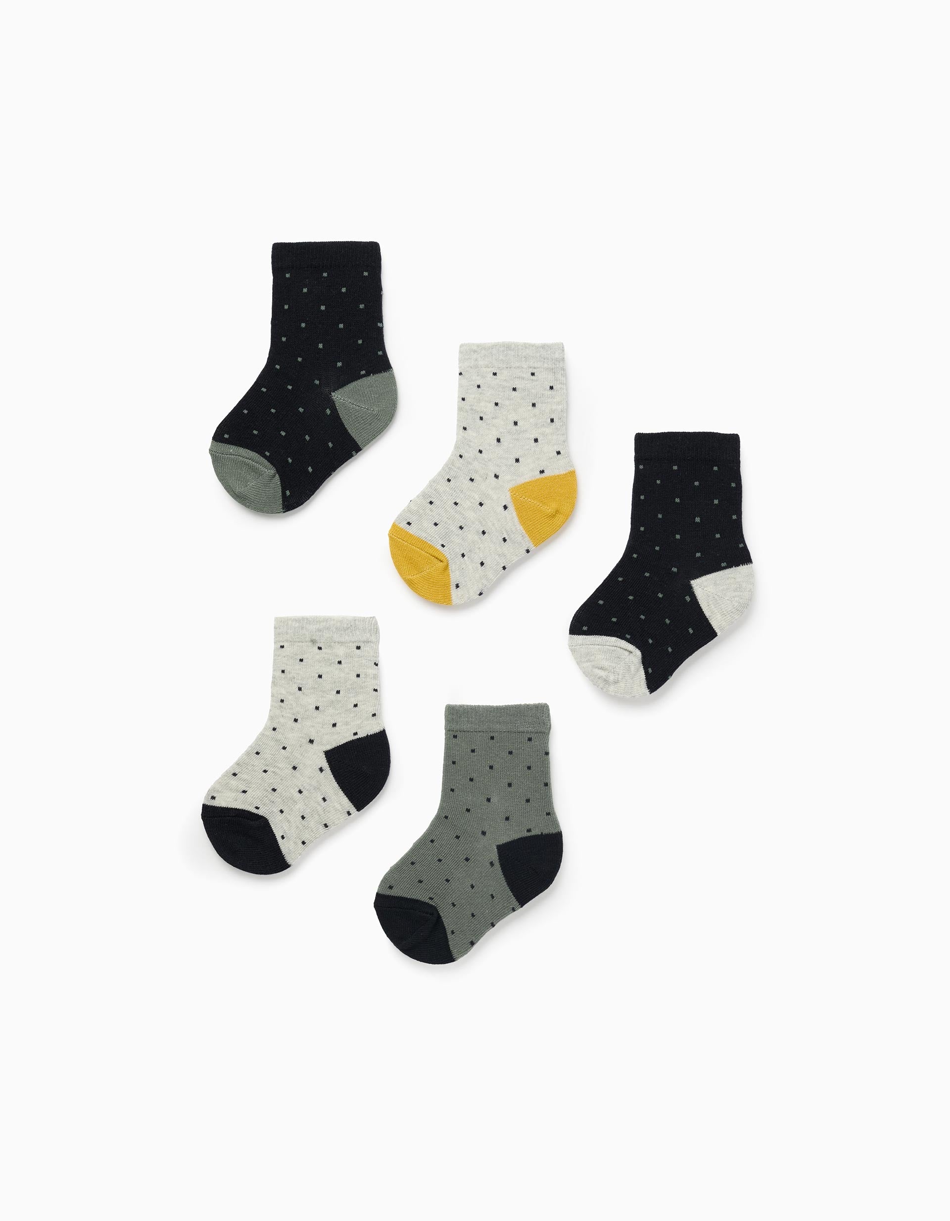 Pack of 5 Pairs of Socks for Baby Boys 'Polka Dots', Multicolour