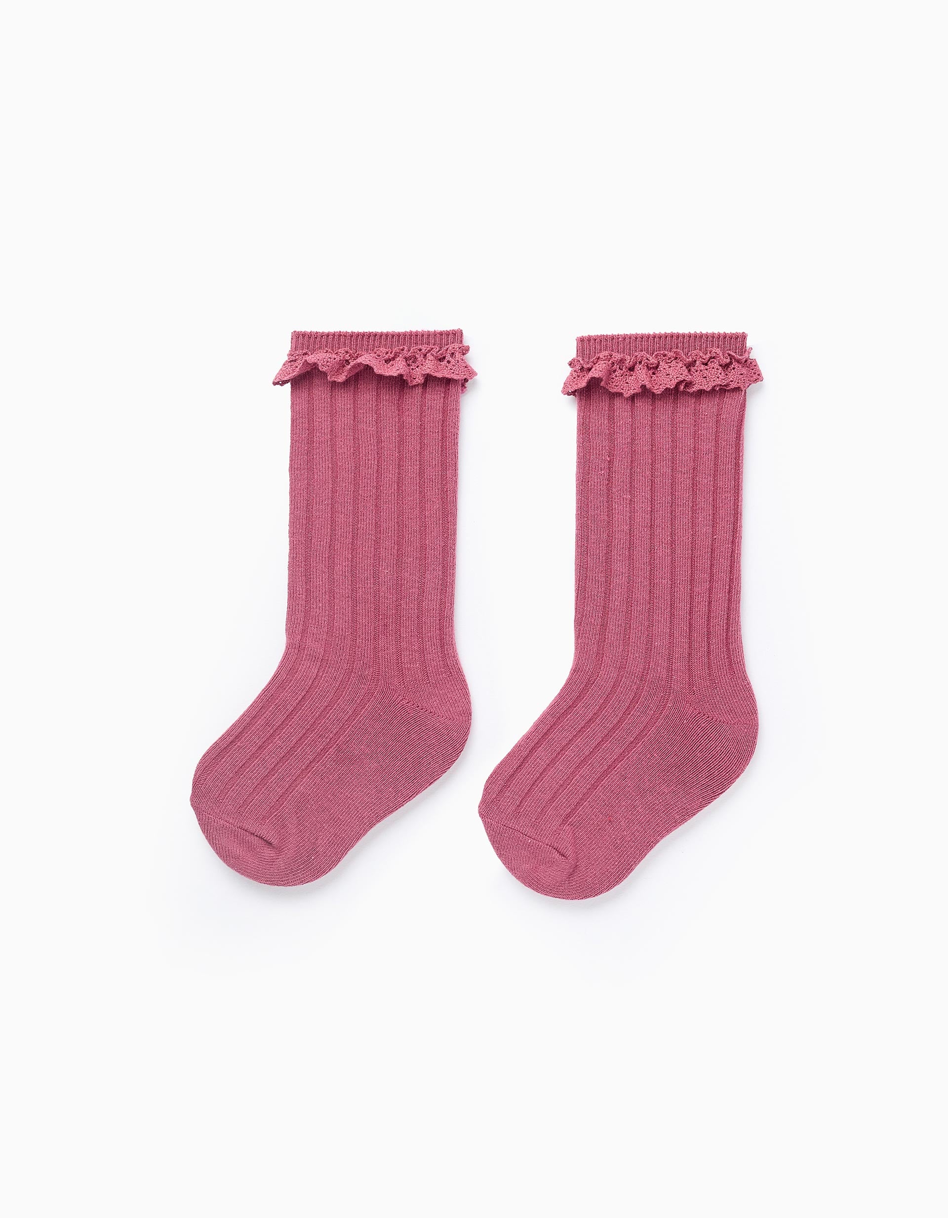 High Socks with Crochet for Baby Girls, Dark Pink