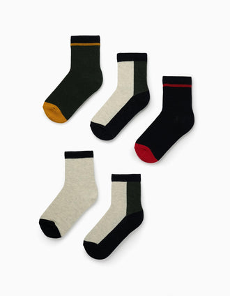 Pack 5 Paires de Chaussettes en Blocs de Couleur pour Garçon, Multicolore