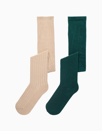 Pack 2 Leotardos Liso/Acanalado para Niña, Beige/Verde