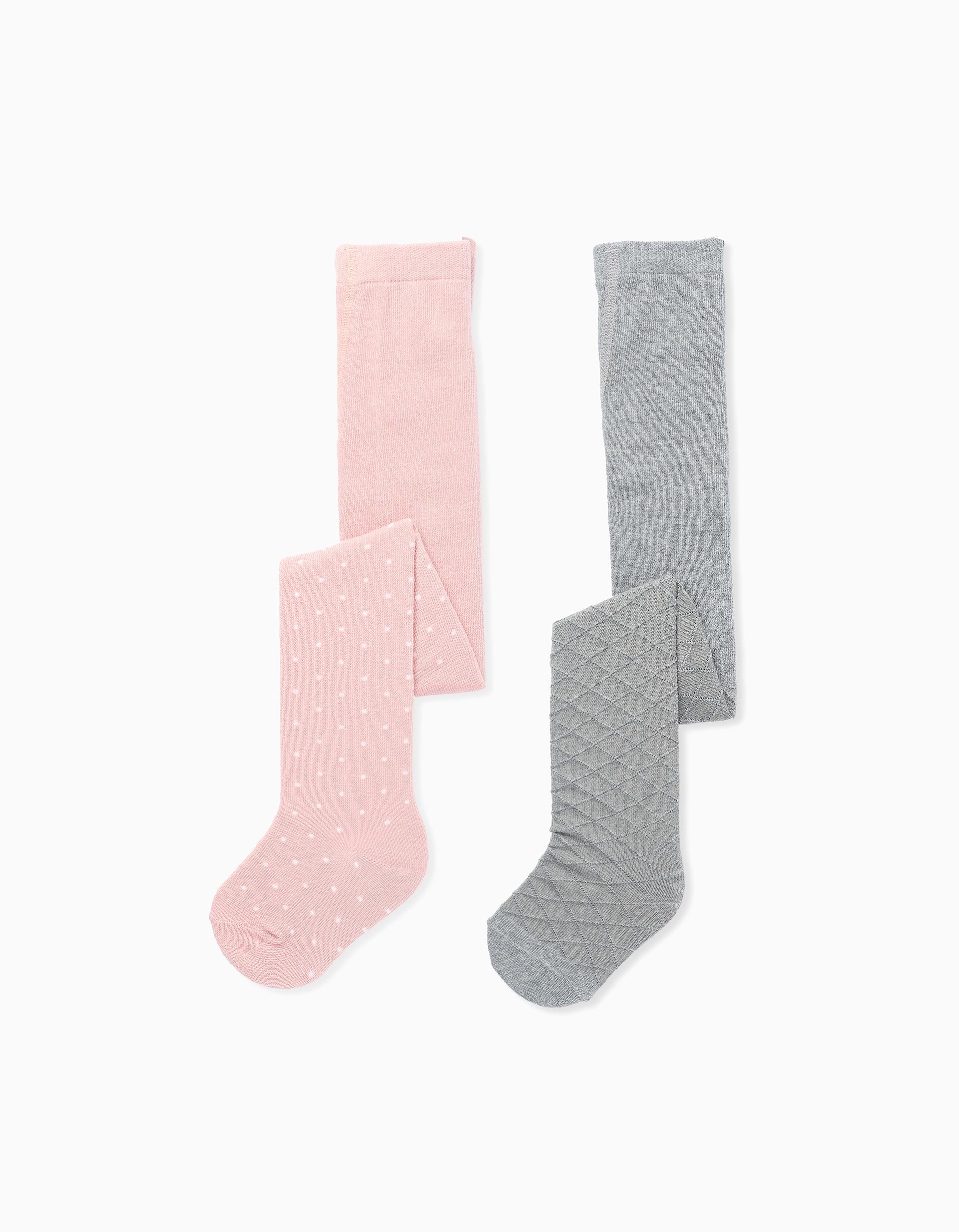 Pack of 2 Tights for Baby Girls, Pink/Grey