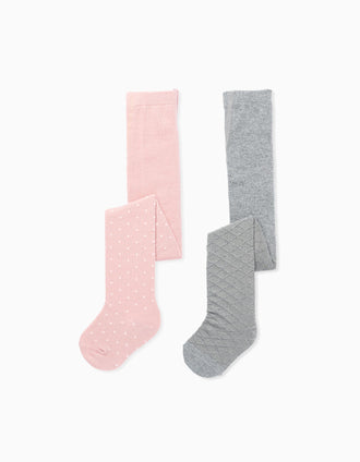 Pack 2 Collants pour Bébé Fille, Rose/Grise