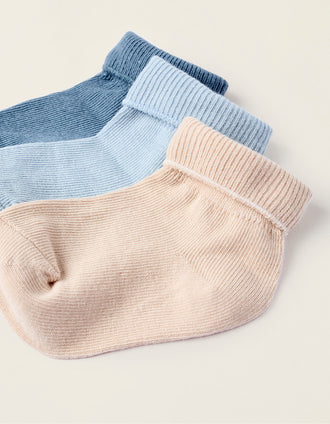 Pack 3 Pares de Calcetines con Vuelta para Bebé Niño, Multicolor
