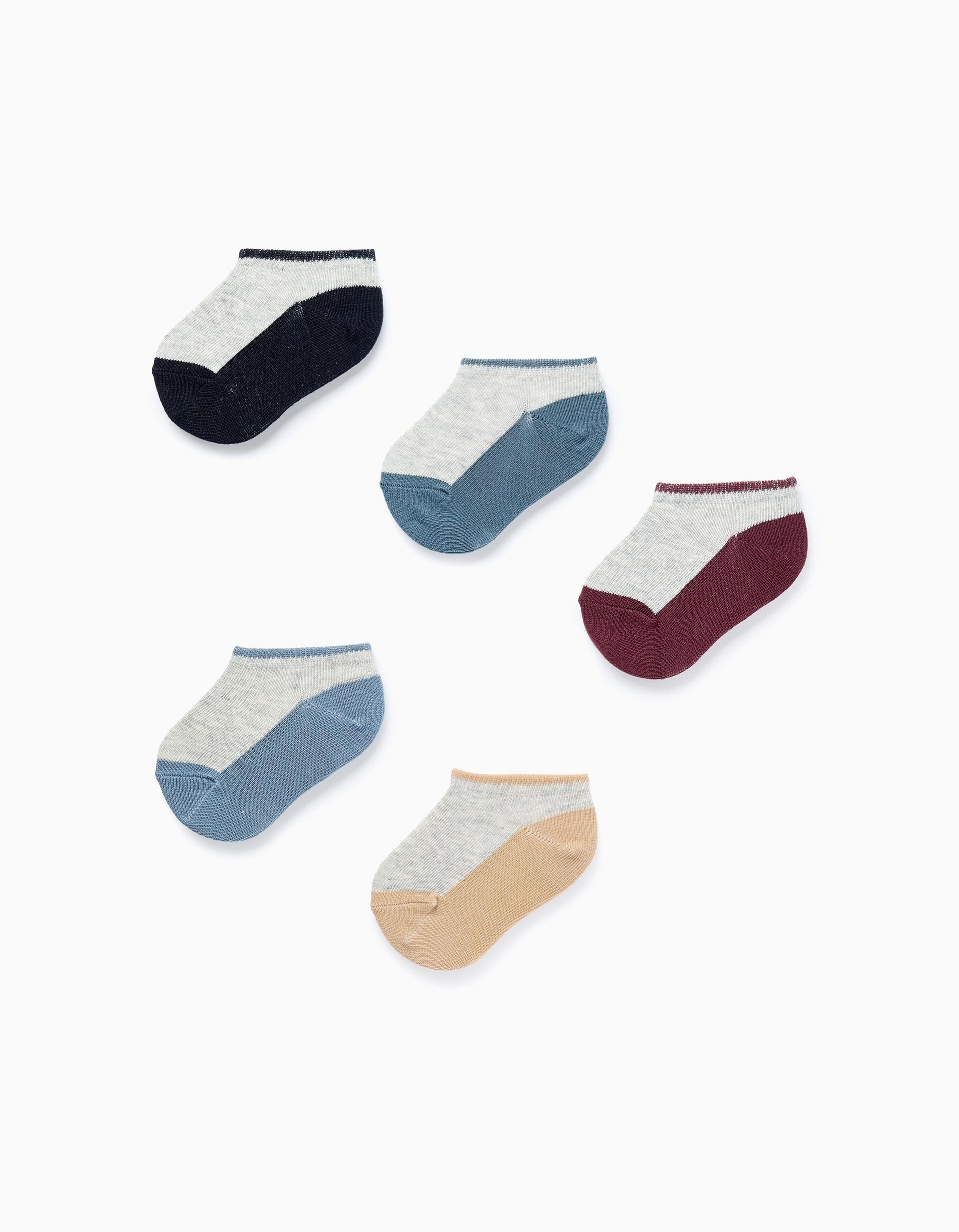 Pack of 5 pairs of Bicolour Ankle Socks for Baby Boys, Multicolour