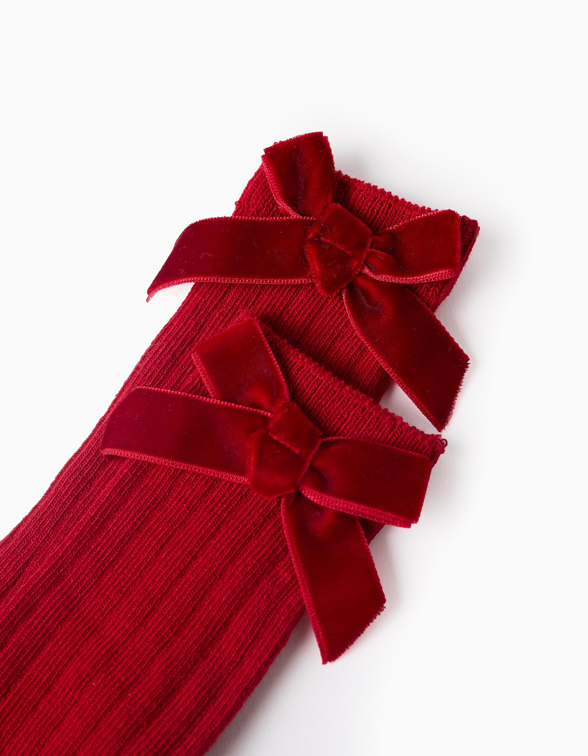 Ribbed High Socks with Bow for Baby Girls, Red