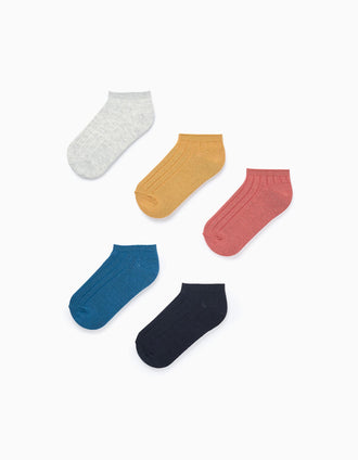 Pack 5 Pares de Meias Curtas Caneladas para Menino, Multicolor