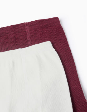 Pack 2 Collants de Malha para Bebé Menina, Bordô/Branco