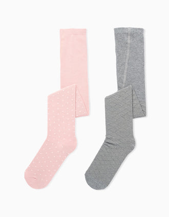 Pack 2 Collants de Malha para Menina, Rosa/Cinza
