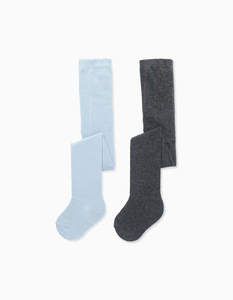 Pack 2 Leotardos Lisos para Bebé Niña, Gris/Azul