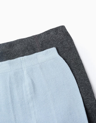 Pack 2 Leotardos Lisos para Bebé Niña, Gris/Azul