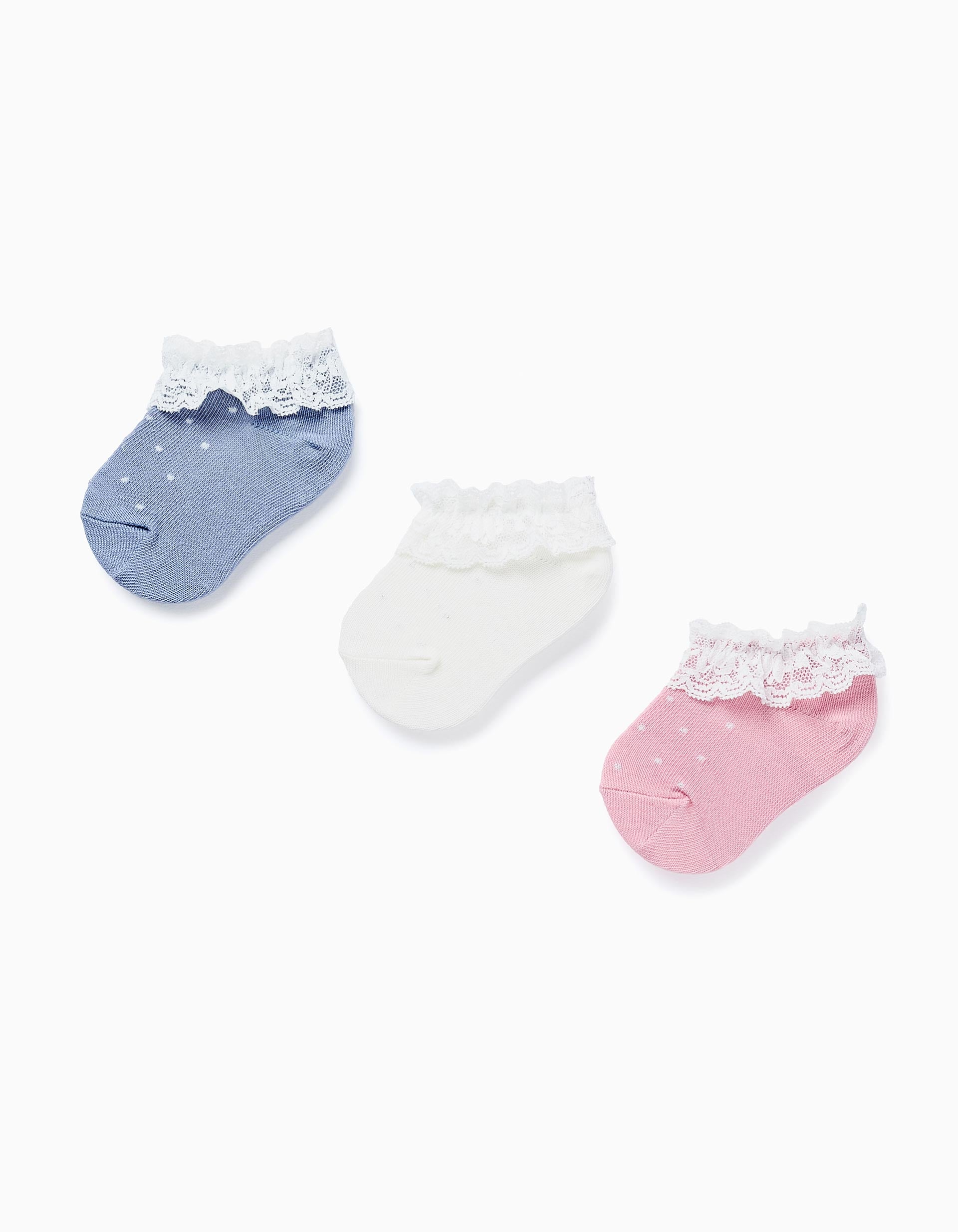 Pack of 3 Pairs of Ankle Socks with Lace for Baby Girls, Multicolour