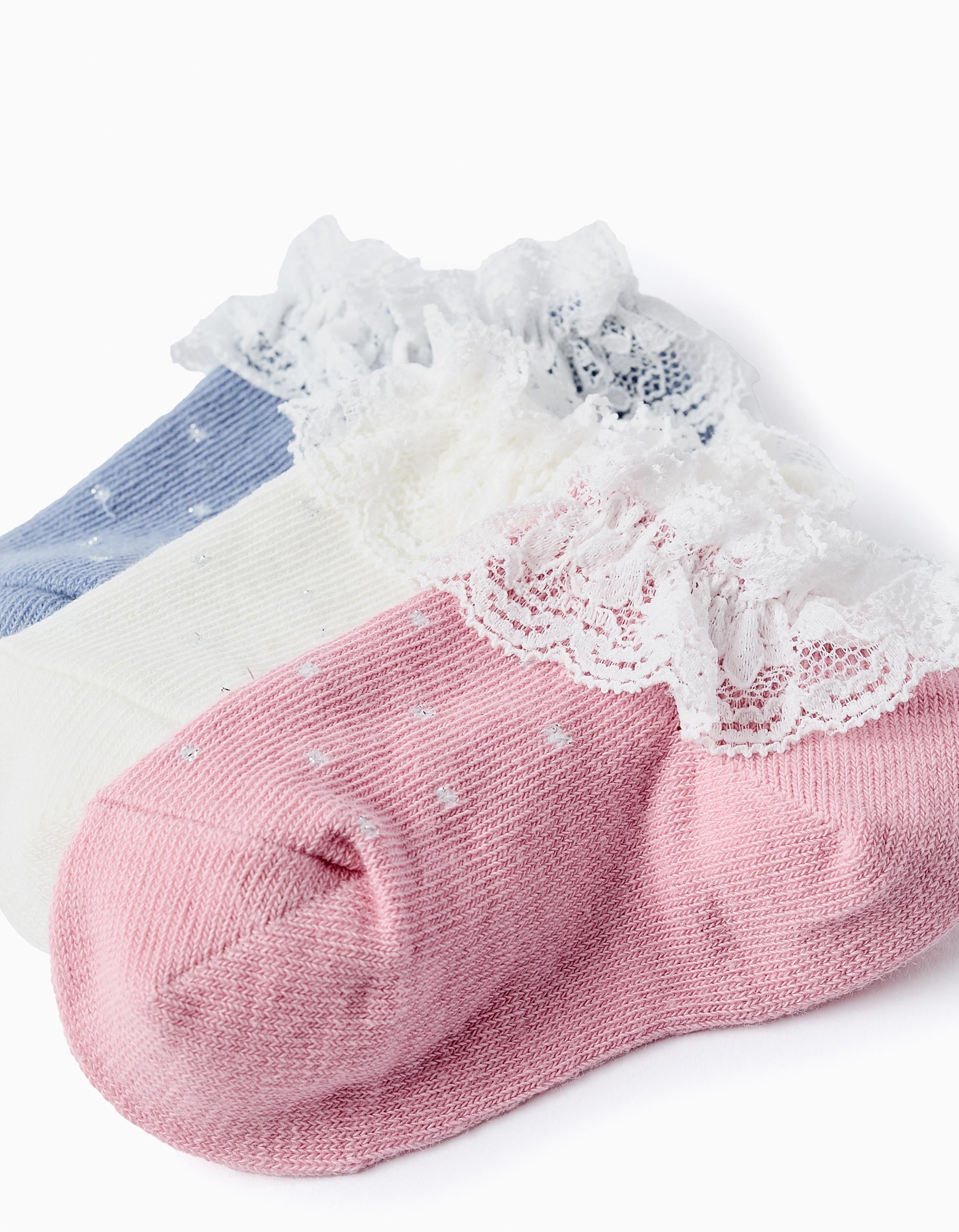 Pack of 3 Pairs of Ankle Socks with Lace for Baby Girls, Multicolour