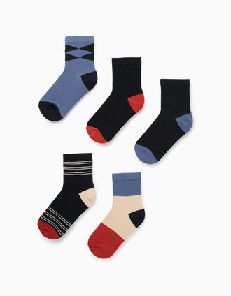 Pack 5 Pares de Meias para Menino 'Riscas & Losangos', Multicolor