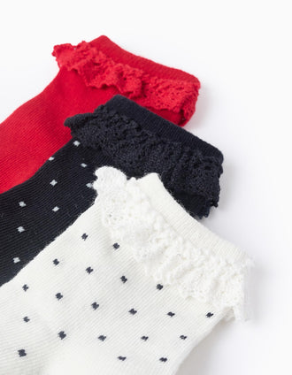 Pack 3 Meias com Renda em Croché para Bebé Menina, Multicolor
