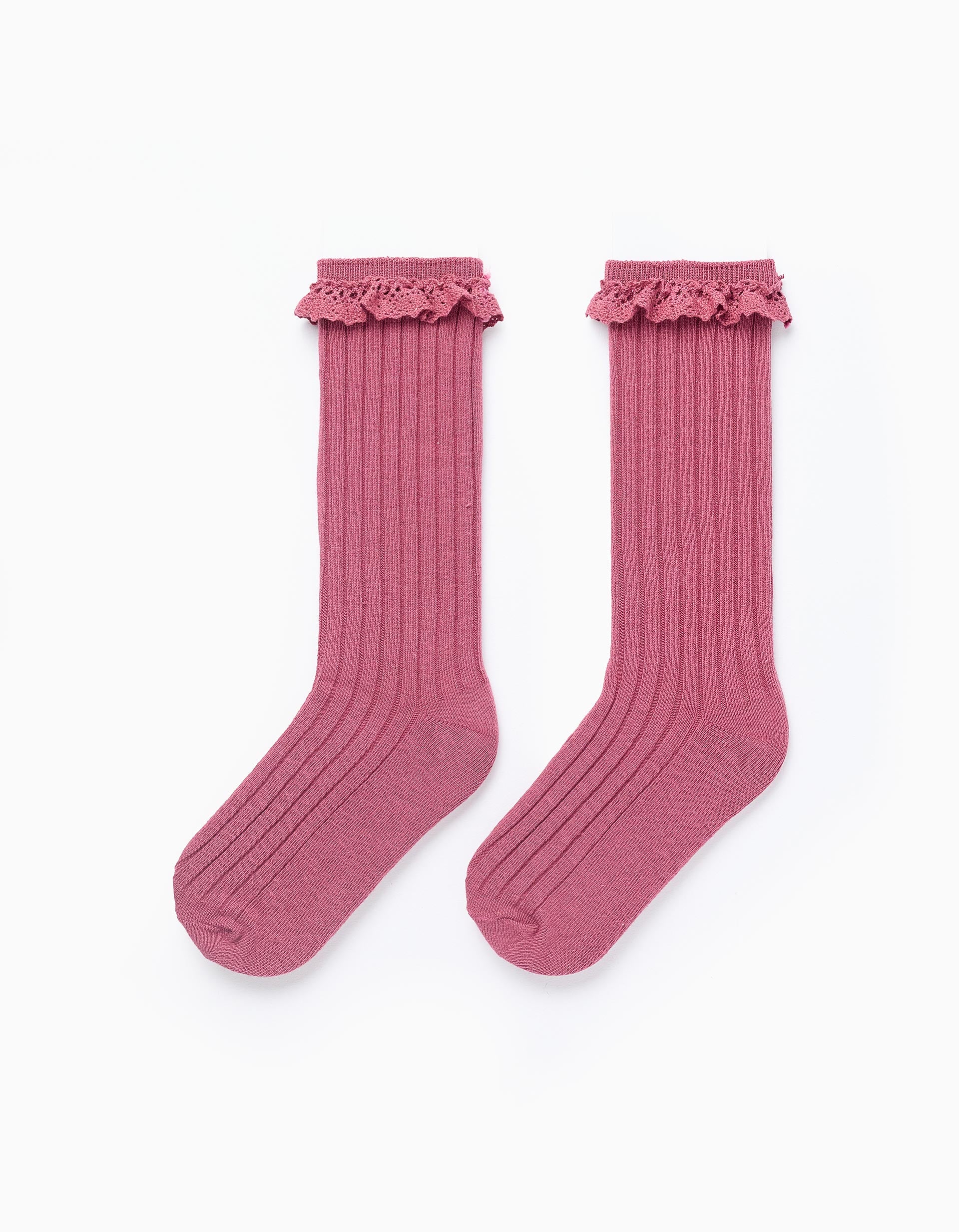 High Socks with Crochet for Girls, Dark Pink