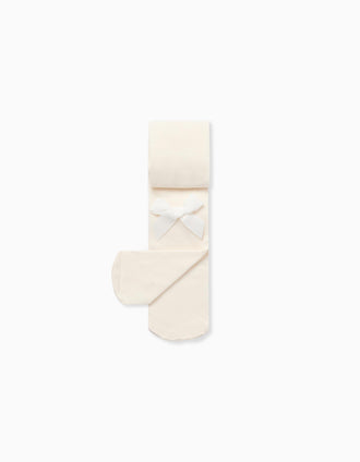 Collants de Microfibra com Laço para Bebé Menina, Branco