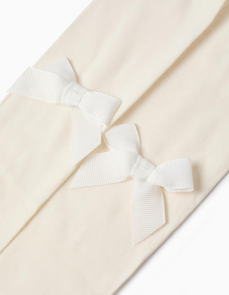 Collants de Microfibra com Laço para Bebé Menina, Branco