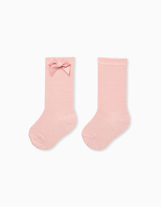 Meias Altas com Laço para Bebé Menina, Rosa