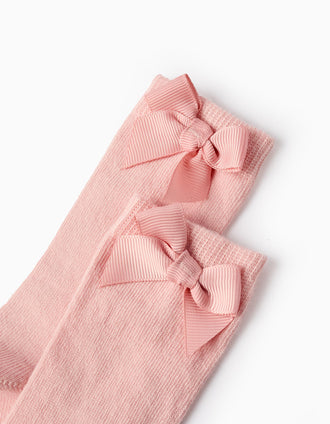 Meias Altas com Laço para Bebé Menina, Rosa