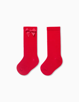 Chaussettes Hautes avec Nœud pour Bébé Fille, Rouge