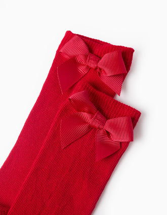 Meias Altas com Laço para Bebé Menina, Vermelho