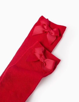 Chaussettes Hautes avec Nœud pour Fille, Rouge