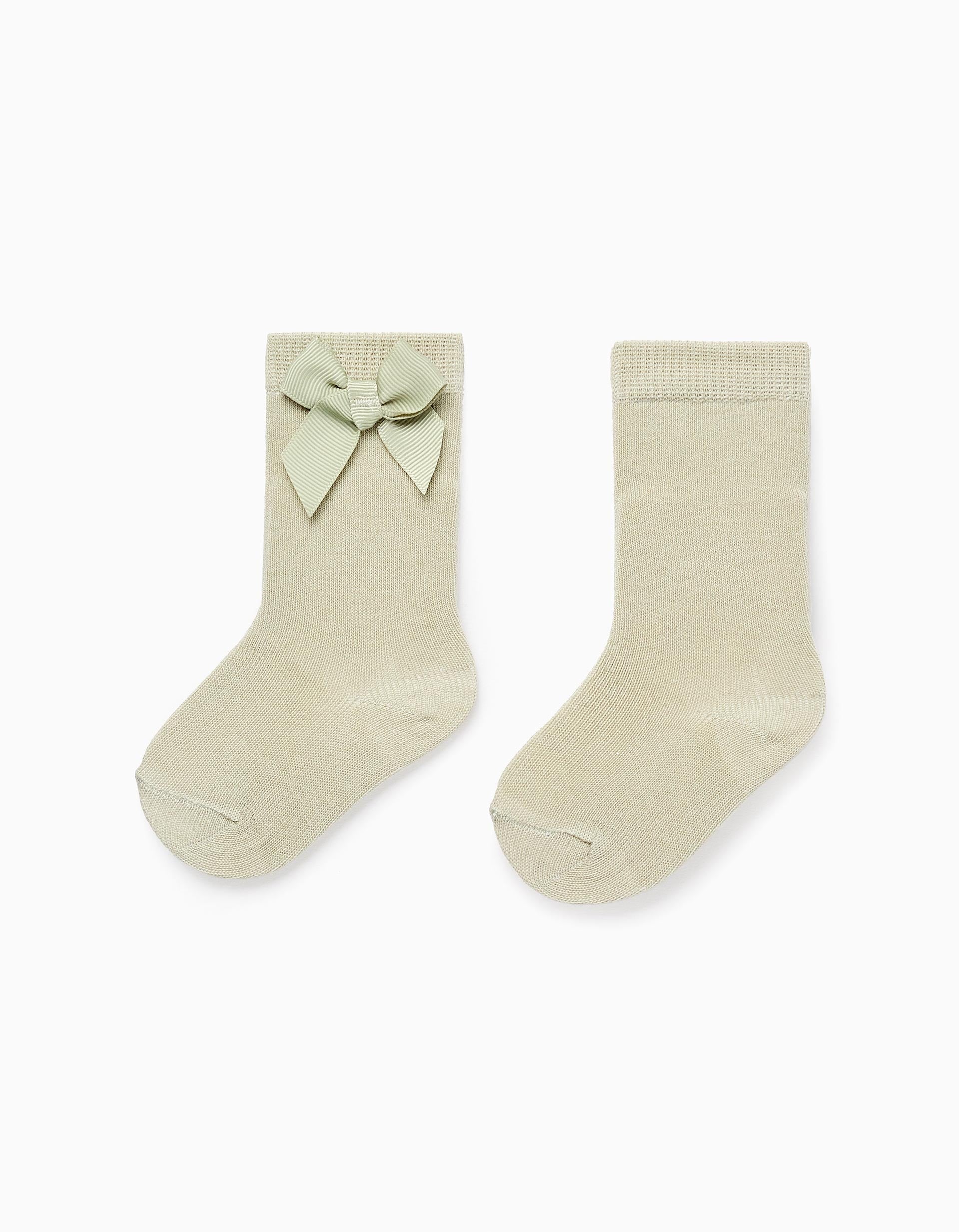 High Socks with Bow for Baby Girls, Green